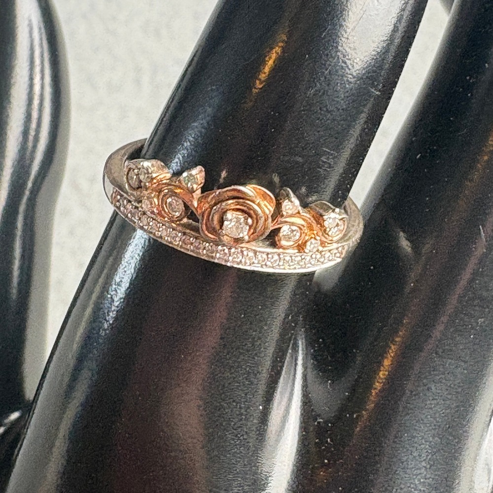 Disney Belle Beauty and the Beast Rose Crown Ring 925 Sterling Silver Two Tone